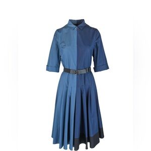 AKRIS Dark Blue Colorblock Long Sleeve Shirtdress US 14